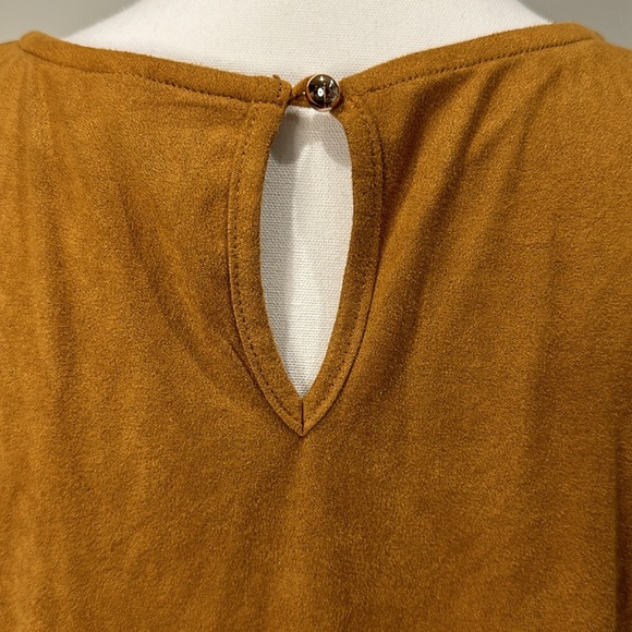 Xhileration Knee Length A-line Tank Dress Floral Lace Neckline Brown Suede - Picture 5 of 6